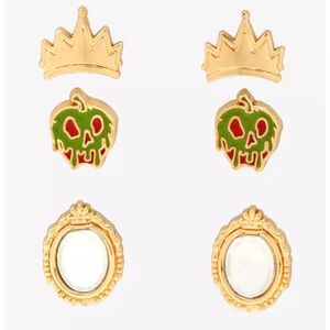 Disney Evil Queen Gold Crown and Poison Apple Earrings